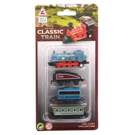 Johntoy-Druckgusslokomotive mit drei Waggons. 3+