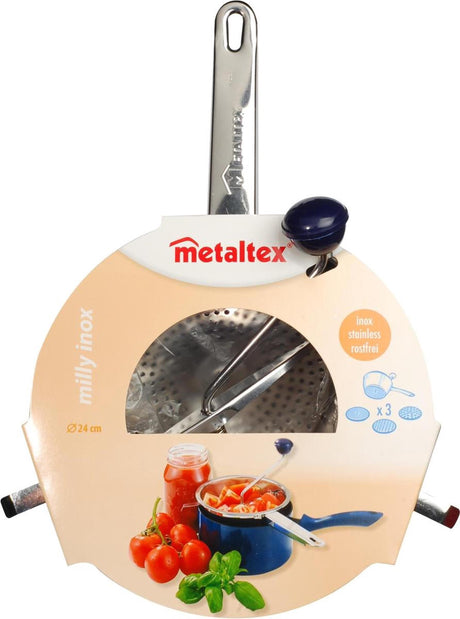 Metaltex Milly Gemüsemühle Rührsieb Edelstahl mit 3 Einsätzen 24cm