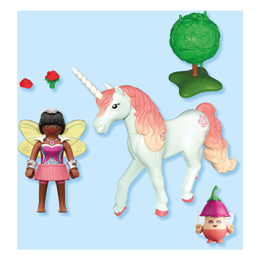 Playmobil | magische Einhörner | Sammlerstück Einhorn Rose mit Fee | fantasievolles Spielset für Einhorn-Fans | austauschbare Accessoires mit zauberhaften Details | perfektes Geschenk für Kinder ab 4 Jahren | 71841