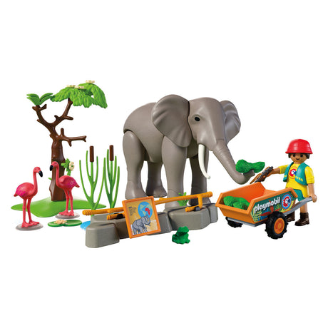 Playmobil Tiere Freunde Elefant mit Tierpfleger | Zoo-Spielzeugset mit 4 Tieren und Gehegezubehör | für Kinder ab 4 Jahren | 72068