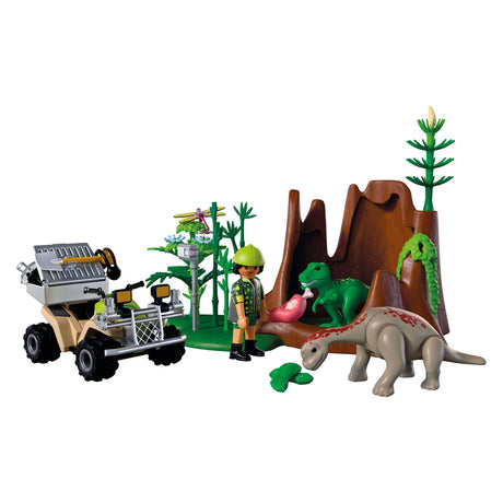 Playmobil | Dinosaurier | Dinosaurier-Versteck | Dino-Entdecker mit Quad, Baby-T-Rex und Baby-Brachiosaurus | Kinderspielzeug für Kinder ab 4 Jahren | 72069