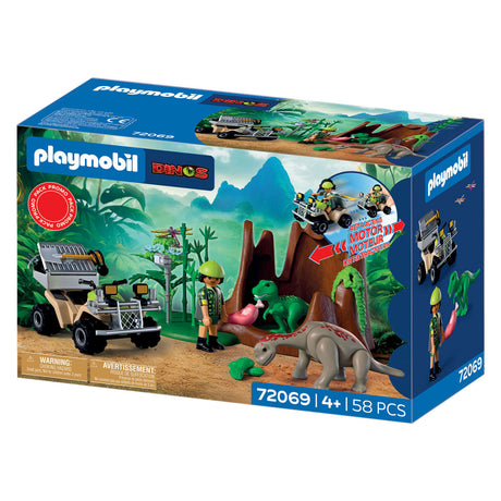 Playmobil | Dinosaurier | Dinosaurier-Versteck | Dino-Entdecker mit Quad, Baby-T-Rex und Baby-Brachiosaurus | Kinderspielzeug für Kinder ab 4 Jahren | 72069