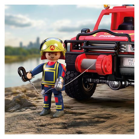 Playmobil city action brandweer pick-up terreinwagen met watersproeifunctie.