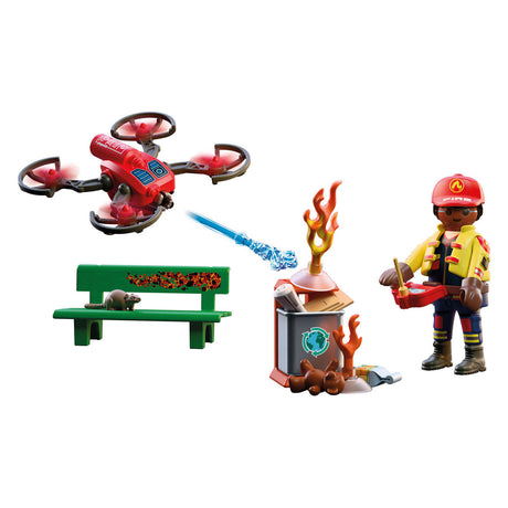 Playmobil city action brandweer blusdrone speelgoed met waterkanon.