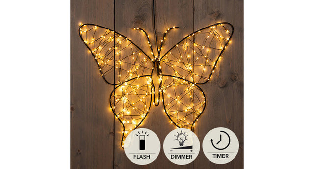 Vlinder metaal 400led flash ip44 trafo met timer en dimmer 32cm classic warm