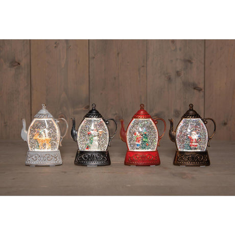 Anna's collection theepot led met beeld in glitterwater 13,5x10,5x4cm werkt op batterij 4 assorti