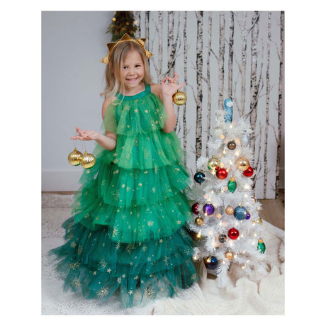 Tolles Weihnachtsbaumkleid mit Stirnband – 5–6 Jahre