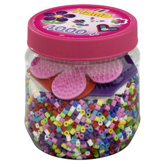 Hama Bügelperlen Tonne 4000 Stück + 3 Teller rosa