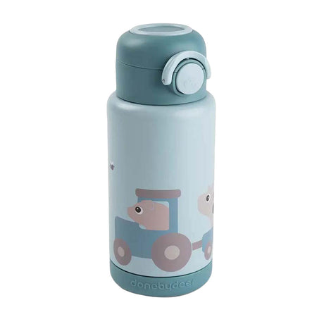 Done by Deer isolierte Trinkflasche Tiny Farm – Blau