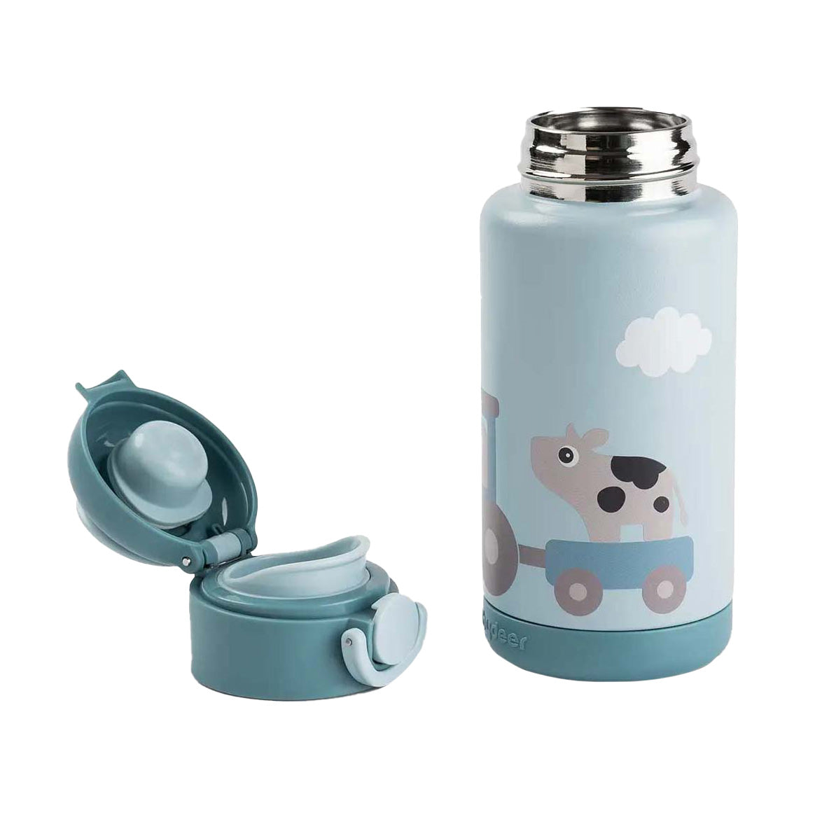 Done by Deer isolierte Trinkflasche Tiny Farm – Blau
