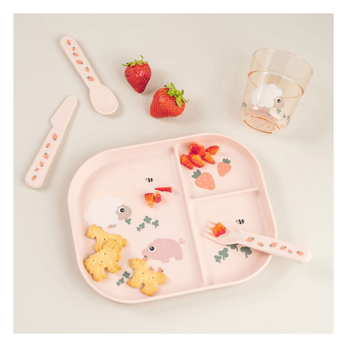 Done by deer foodie bestekset tiny farm - roze