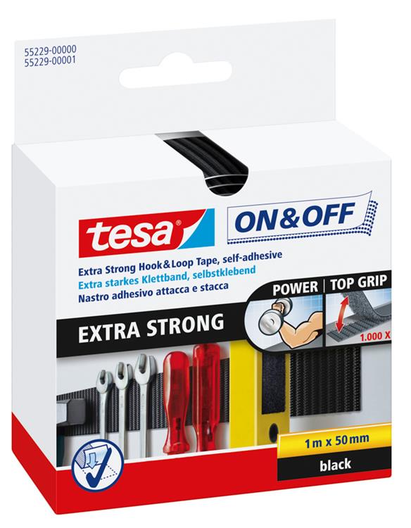 Tesa -Velcro Klettband 55229-zw - 50 mm x 1 m - Schwarz