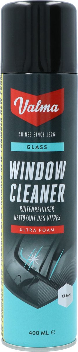 Valma Fensterreiniger – auf Schaumbasis – entfernt Schmutz, Fett, Nikotin und Insekten – für kristallklare Fenster – streifenfreies Ergebnis – auch für Kunststoff – 400 ml