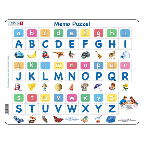 Larsen-Alphabet mit Bildern – Puzzle – Lesen lernen – Alphabet – Lernpuzzle für Kinder – 52 Teile – hergestellt in Norwegen – extra dicke 2,5 mm Teile – Tablett mit festem Rand