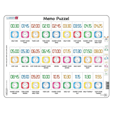 Selecta Larsen Memo-Puzzle zum Erlernen der Uhrzeit, traditionelle und digitale Uhr, 54 Teile.