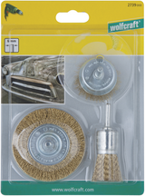 Wolfcraft - Messingdrahtbürsten-Set für Bohrmaschine - Stahlbürste - Topfbürste - 3 Teile - 2739000