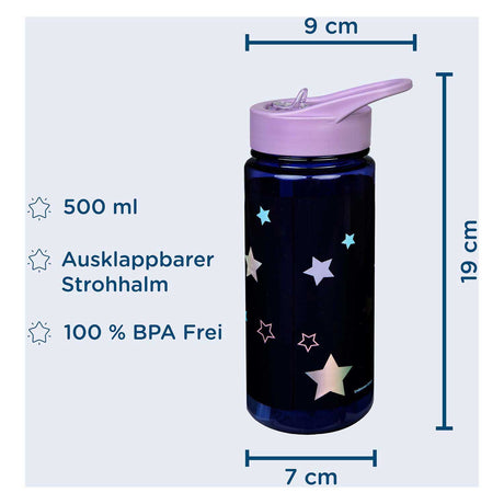 Undercover Trinkflasche Einhorn 500 ml mit Strohhalm und BPA-freiem Kunststoff.