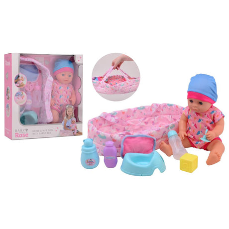 Johntoy John Toy Baby Rose Trink- und Pinkelpuppe 35 cm mit Zubehör, 2-fach sortiert