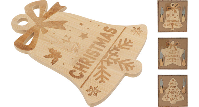 Serveerplateau bamboe set met mes en vork 3 assortie
