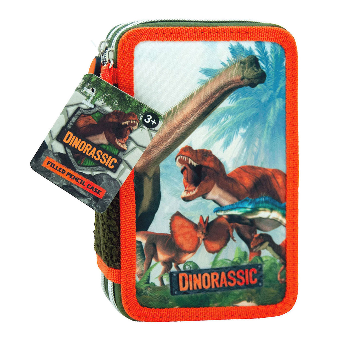 Toy Land Dinorassic gefülltes Federmäppchen – Federmäppchen mit 2 Fächern – 20 Stück – Grün