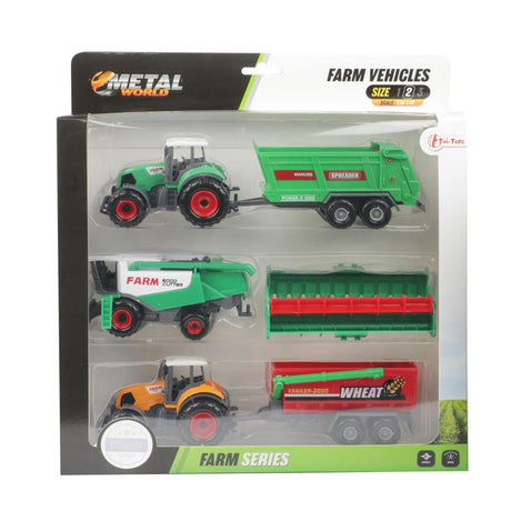 Toi-toys Metall-Landwirtschaftsset 6-teilig Traktor + Anhänger 4-fach sortiert