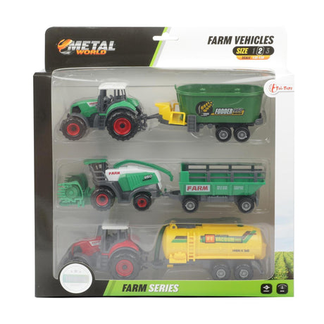 Toi-toys Metall-Landwirtschaftsset 6-teilig Traktor + Anhänger 4-fach sortiert