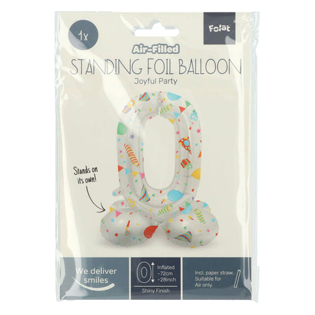 Folat bv stehender Folienballon „Frohe Party“ Nummer 0 – 72 cm