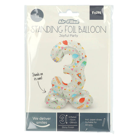 Folat bv stehender Folienballon „Frohe Party“ Nummer 3 – 72 cm