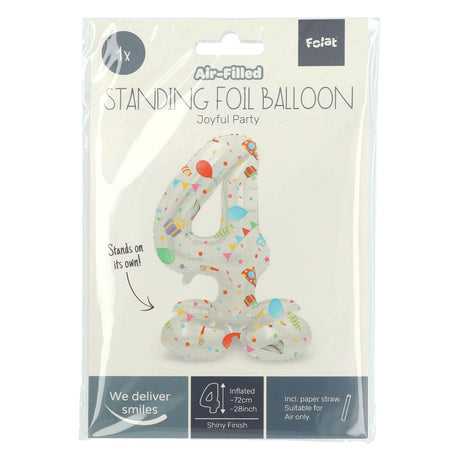 Folat bv stehender Folienballon „Frohe Party“ Nummer 4 – 72 cm