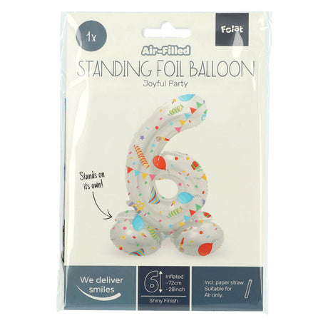 Folat bv stehender Folienballon „Frohe Party“ Nummer 6 – 72 cm