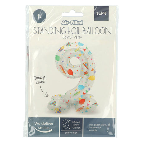 Folat bv stehender Folienballon „Frohe Party“ Nummer 9 – 72 cm