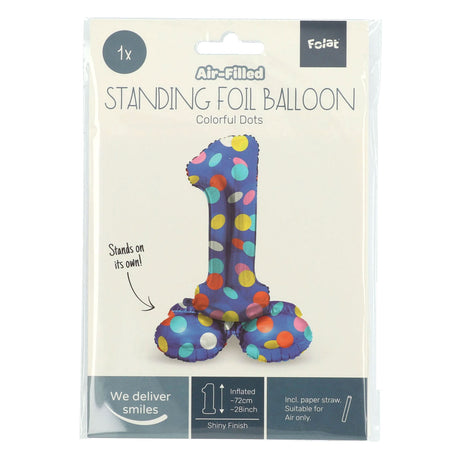 Folat BV stehende Folienballon farbenfrohe Punkte Nummer 1 - 72 cm