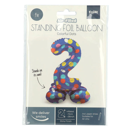 Folat bv stehender Folienballon bunte Punkte Nummer 2 – 72 cm