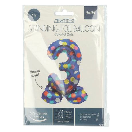 Folat bv stehender Folienballon bunte Punkte Nummer 3 – 72 cm