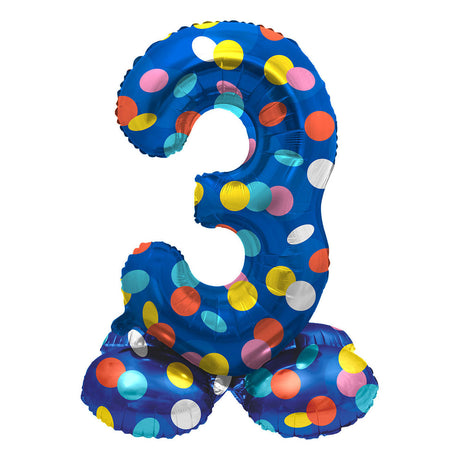 Folat bv stehender Folienballon bunte Punkte Nummer 3 – 72 cm