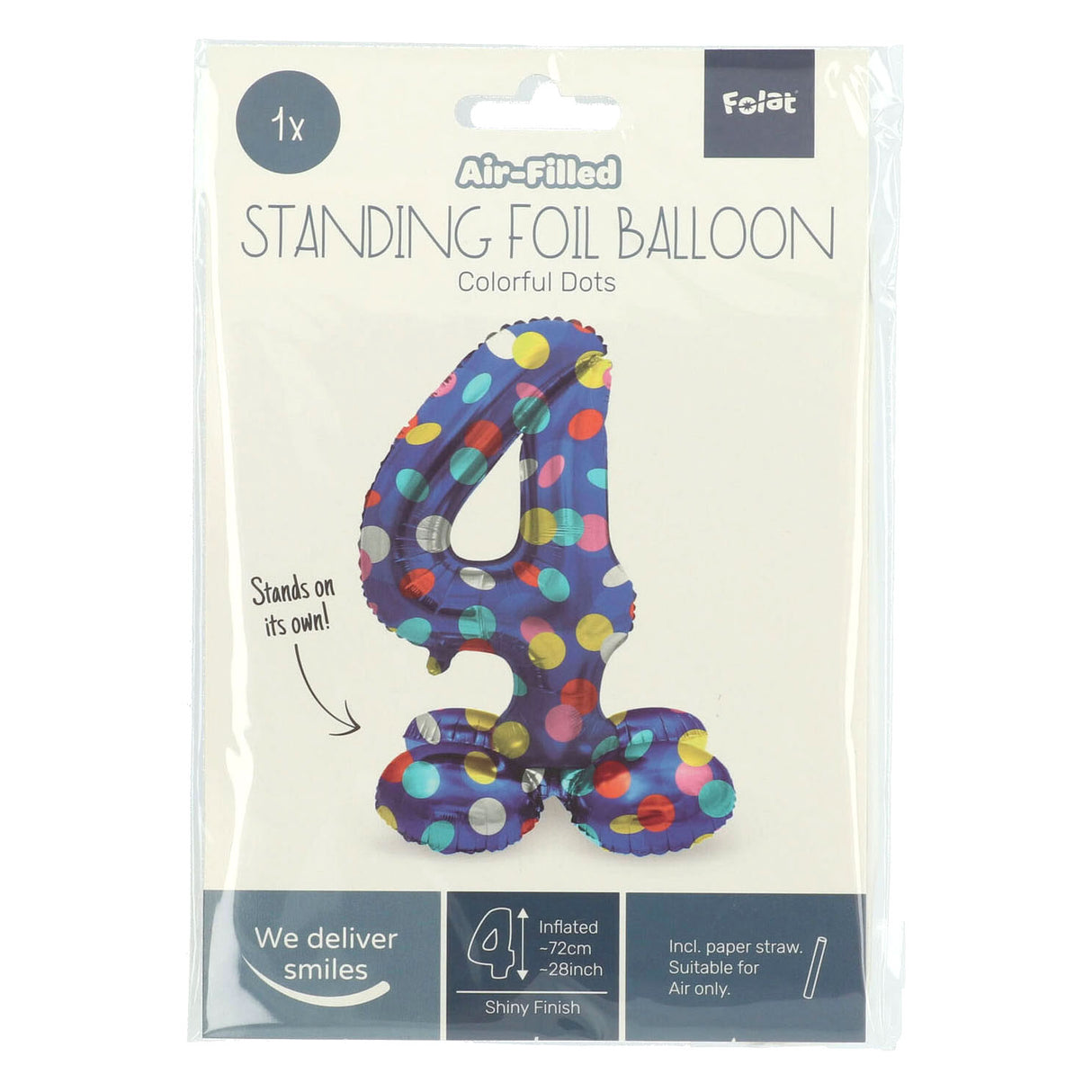 Folat bv stehender Folienballon bunte Punkte Nummer 4 – 72 cm