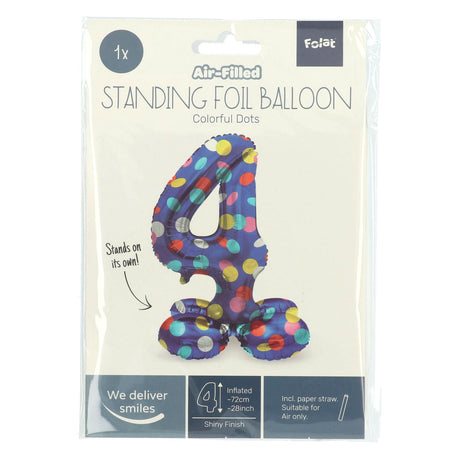 Folat bv stehender Folienballon bunte Punkte Nummer 4 – 72 cm