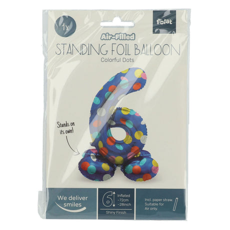 Folat bv stehender Folienballon bunte Punkte Nummer 6 – 72 cm