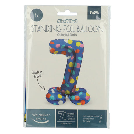 Folat bv stehender Folienballon bunte Punkte Nummer 7 – 72 cm