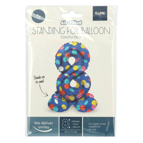 Folat bv stehender Folienballon bunte Punkte Nummer 8 – 72 cm