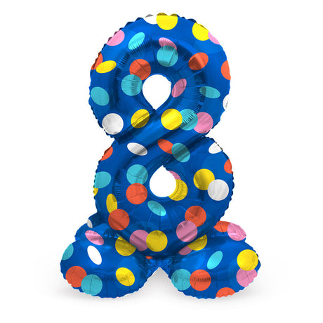 Folat bv stehender Folienballon bunte Punkte Nummer 8 – 72 cm