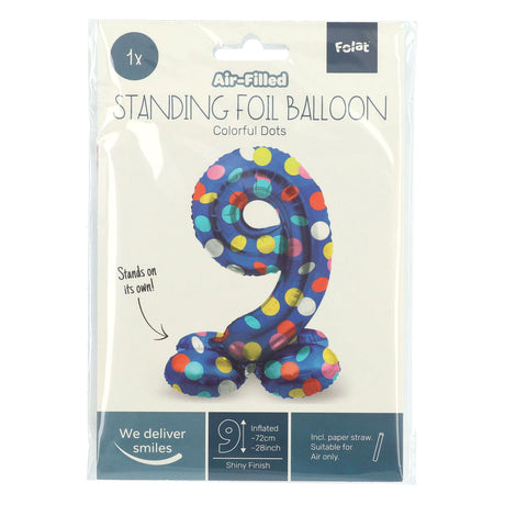 Folat bv stehender Folienballon bunte Punkte Nummer 9 – 72 cm