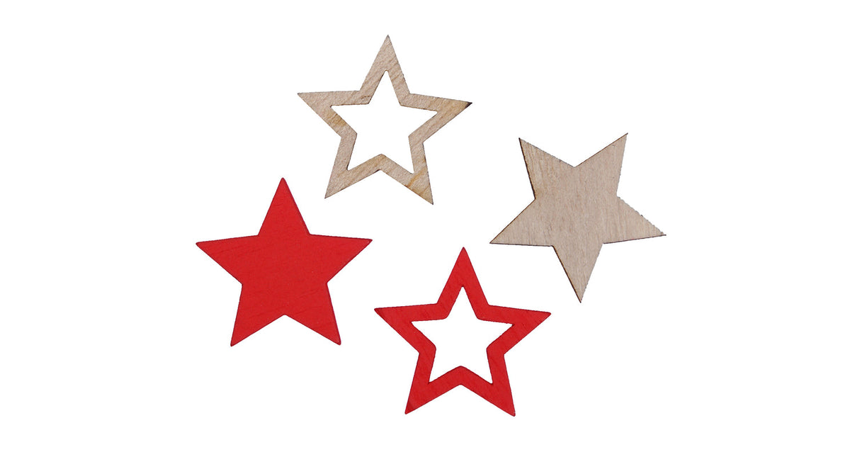 Pb. 48 wooden stars red natural 2.5 cm