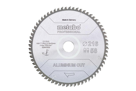 Metabo Zubehör Kreissägeblatt | Aluminiumschnittprof | 216x30mm | z58 fz tz 5° neg - 628443000