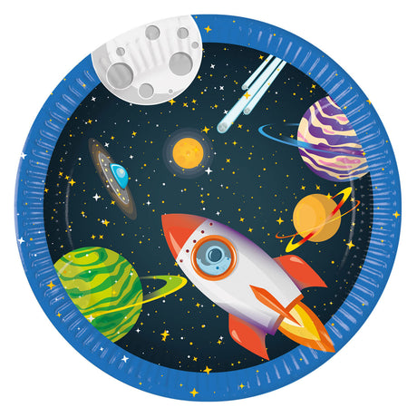 Globos Pappteller FSC Rocket Space, 8 Stk.