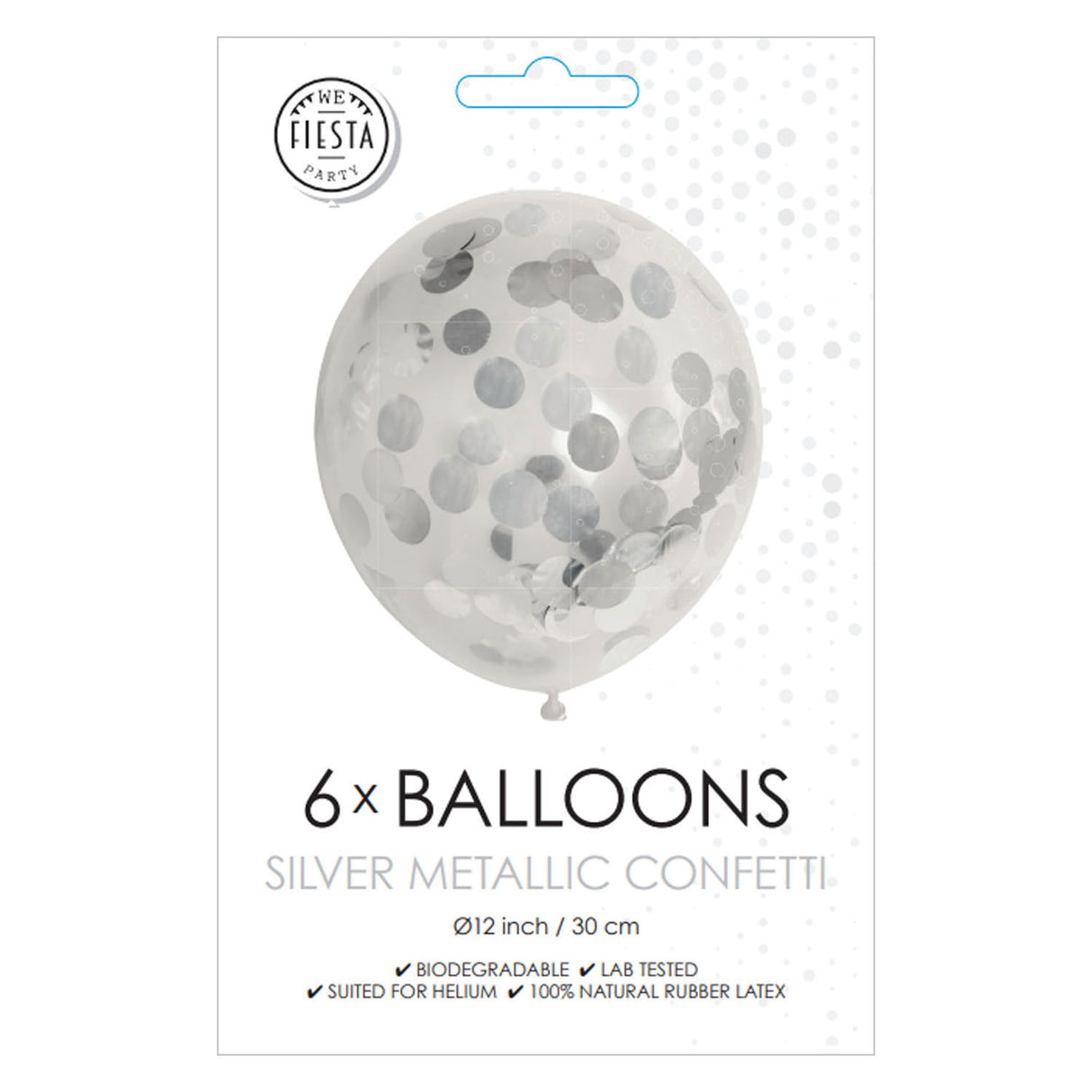 Globos Konfetti Luftballons Papierkonfetti Metallic Silber 30cm, 6 Stk.
