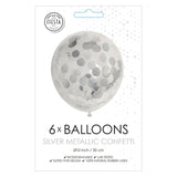 Globos Konfetti Luftballons Papierkonfetti Metallic Silber 30cm, 6 Stk.