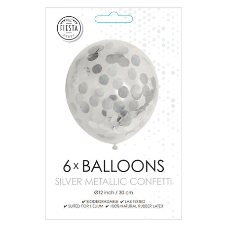 Globos Konfetti Luftballons Papierkonfetti Metallic Silber 30cm, 6 Stk.