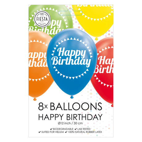 Globos Luftballons Happy Birthday Mix Farben 30cm, 8 Stk.