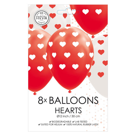 Globos Luftballons Herzen rot weiß 30cm, 8 Stk.